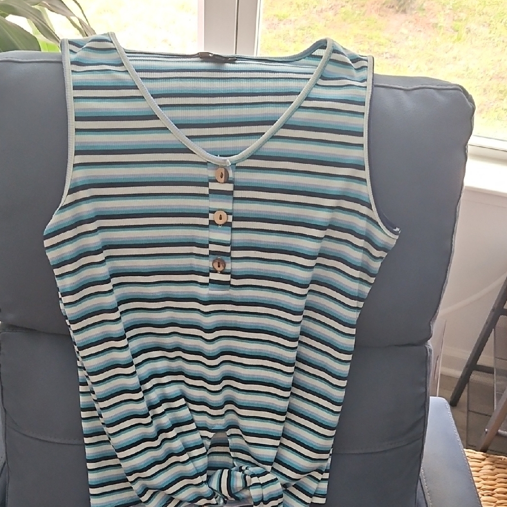 Striped Sleeveless Top - Blue and White